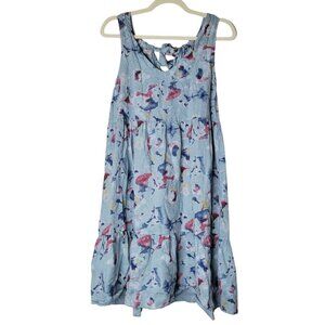 Bellambia Ruffle Sundress Womens S Linen Blue Water Color Print Breezy Cottage